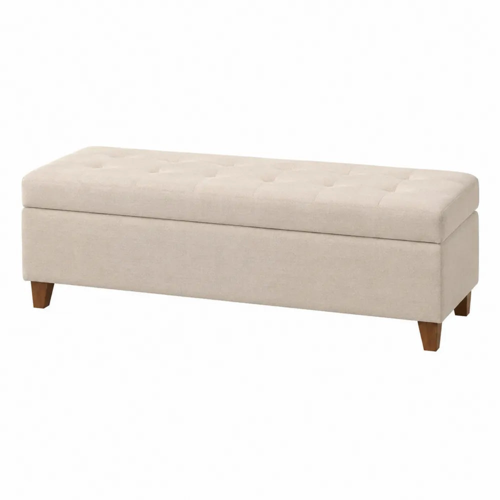Panca contenitore in legno e tessuto beige