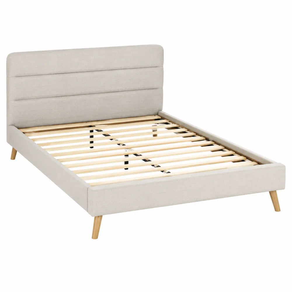 Letto Matrimoniale in Legno e Tessuto Beige 200x160 cm