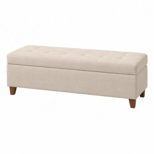 Panca contenitore in legno e tessuto beige