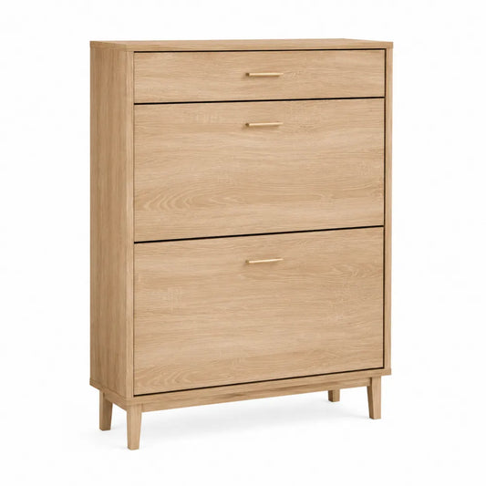 Scarpiera in Legno di Rovere con 2 Ante e 1 Cassetto 104x79x24 cm