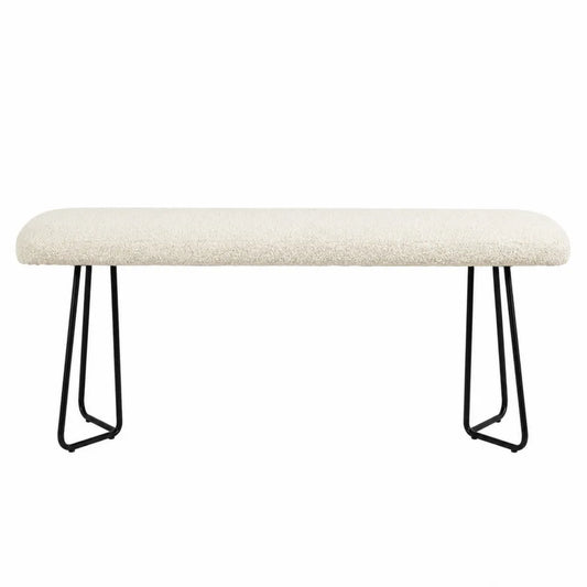 Panca in tessuto bouclé crema con gambe in metallo nero