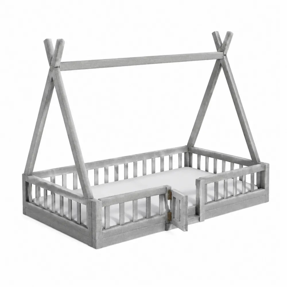 Letto per bambini in legno a forma di tenda 200x90 cm grigio
