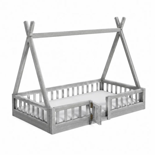 Letto per bambini in legno a forma di tenda 200x90 cm grigio