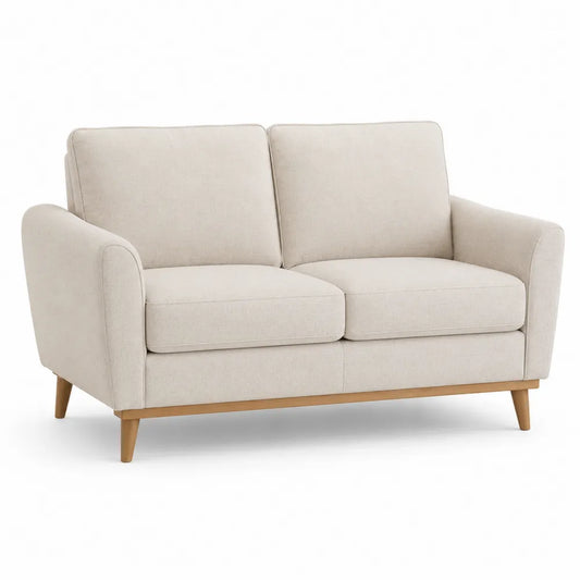 Divano a 2 posti in tessuto con gambe in legno 150cm
