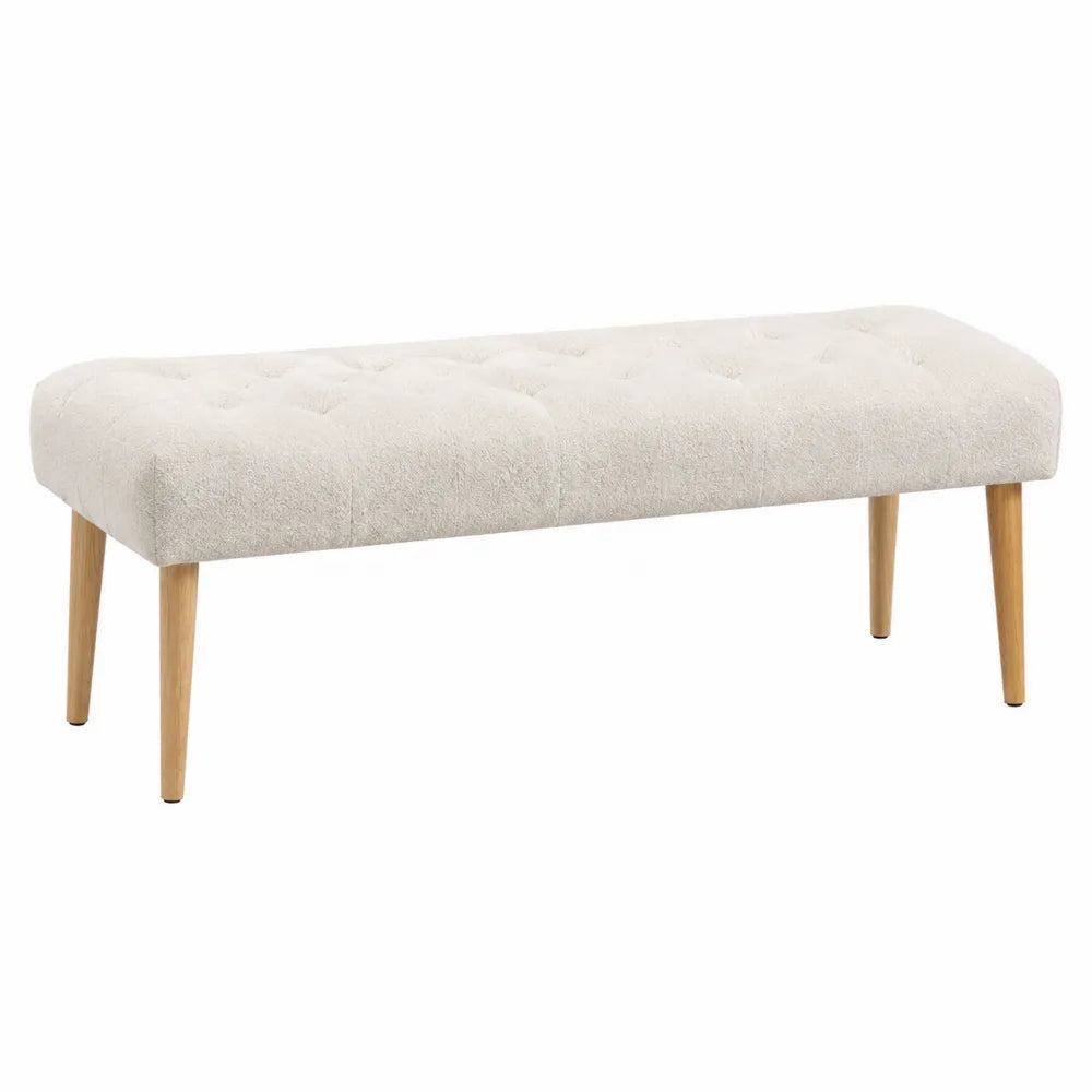 Panca in tessuto beige con gambe in legno