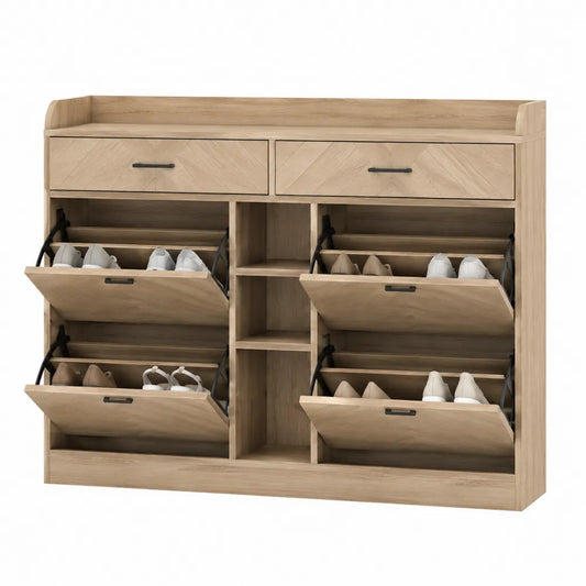 Scarpiera in Legno di Rovere con 6 Scomparti e 2 Cassetti